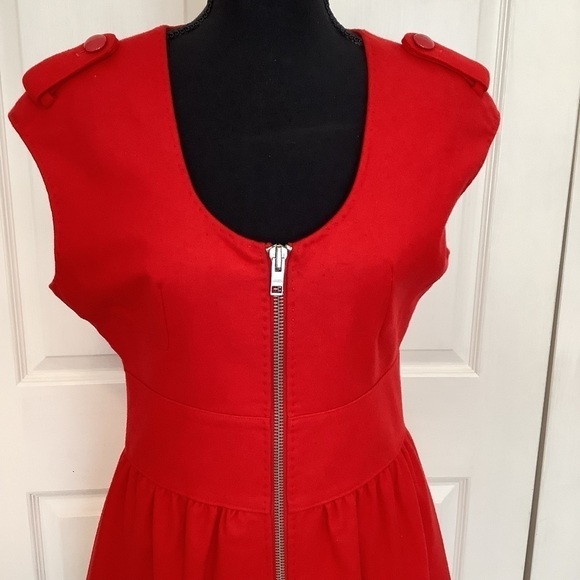 Vibrant red wool blend Club Monaco dress w/exposed zipper & pockets. Y2K - Picture 3 of 8